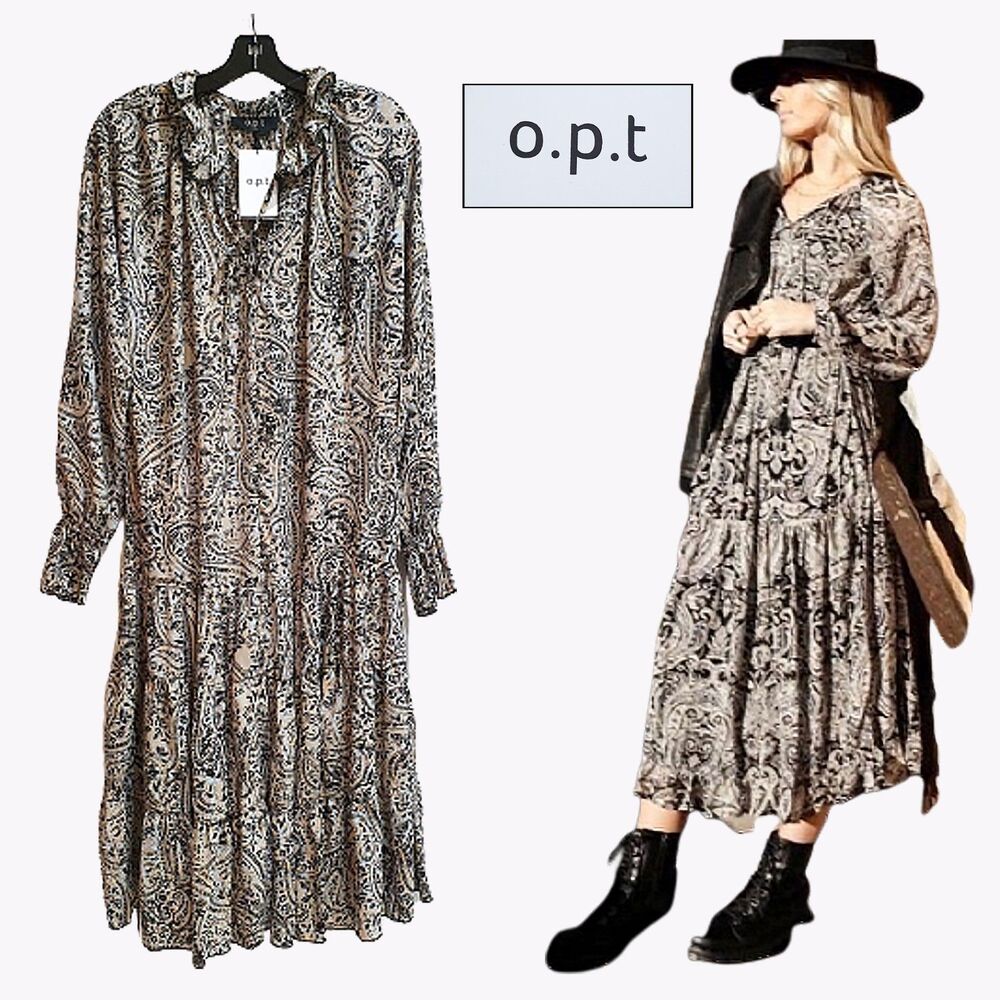 O.P.T. by Anthropologie NEW Cottagecore Prairie Ruffle Tier Maxi Dress S